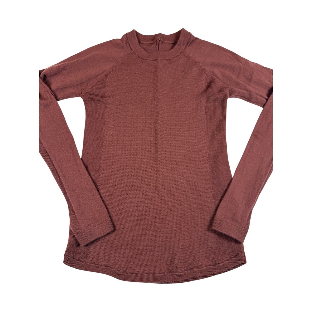 Lululemon Sit in Lotus Sweater Burgundy Merino Wool Knit Pullover Sz 4/6 Layer